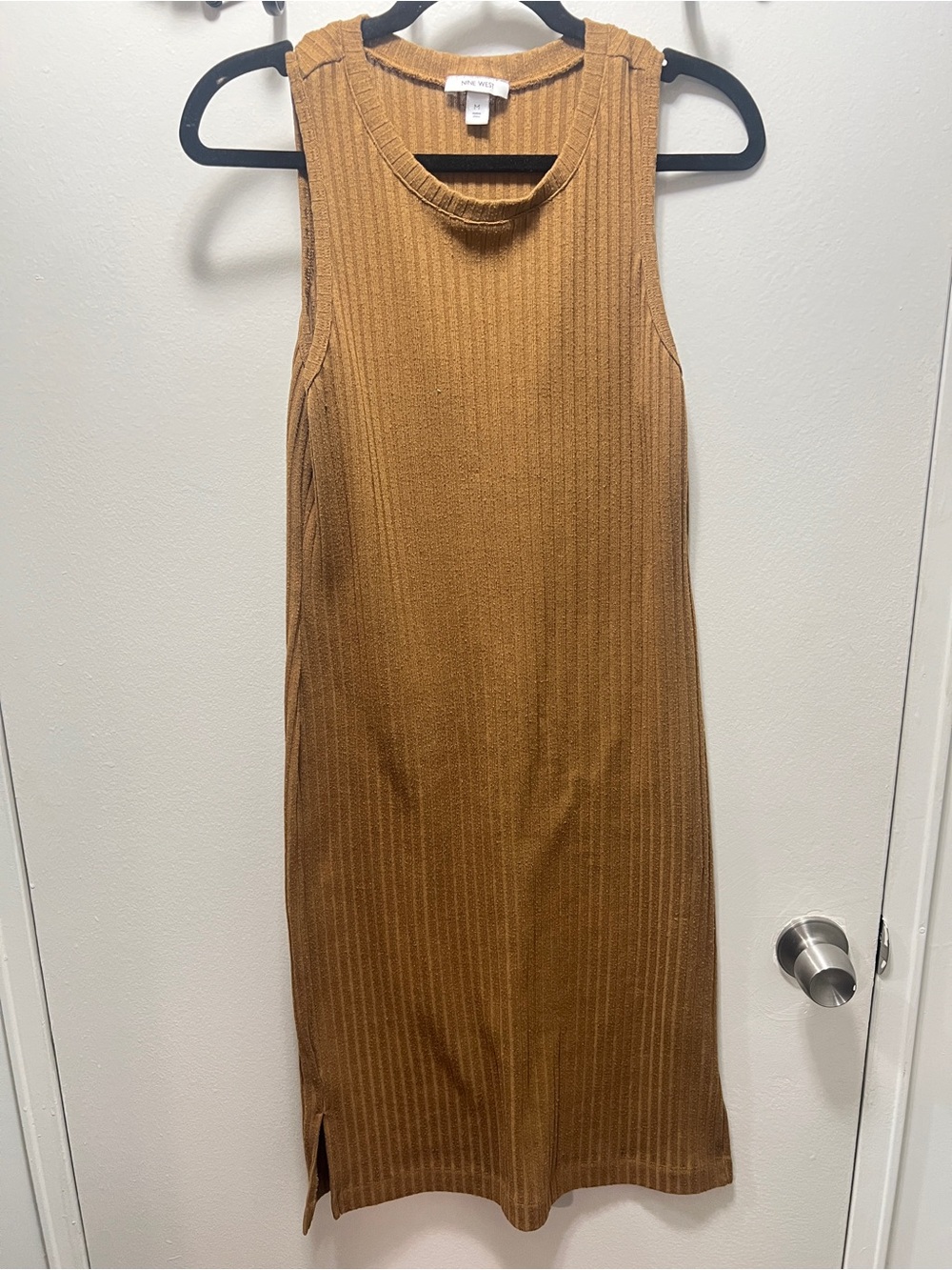 Nine West Camel Ribbed Sleeveless Midi Dress